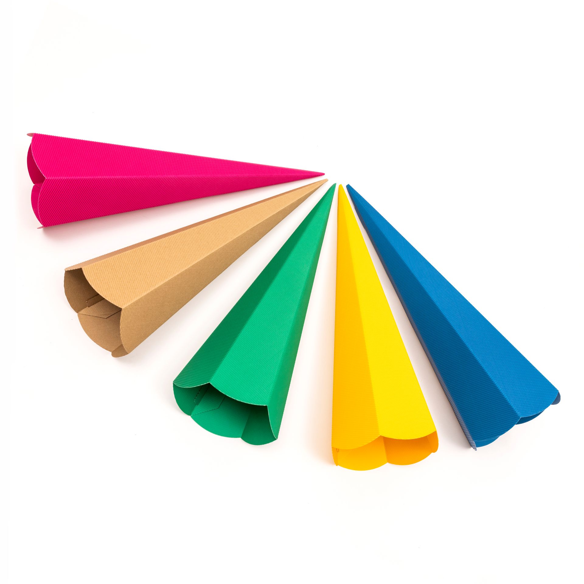 Schultüten 69cm, E-Wellpappe, sechseckig, 5-Farben-Set