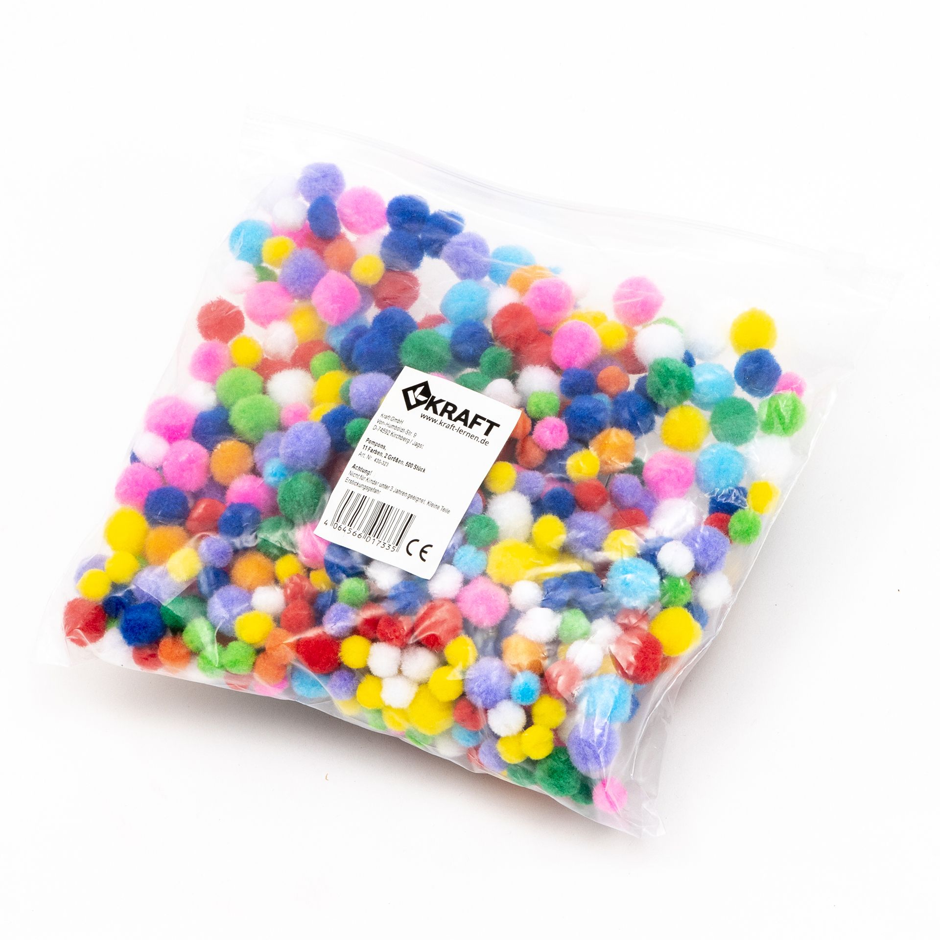 Pompons, klein, 11 Farben, 2 Größen, 500 Stück