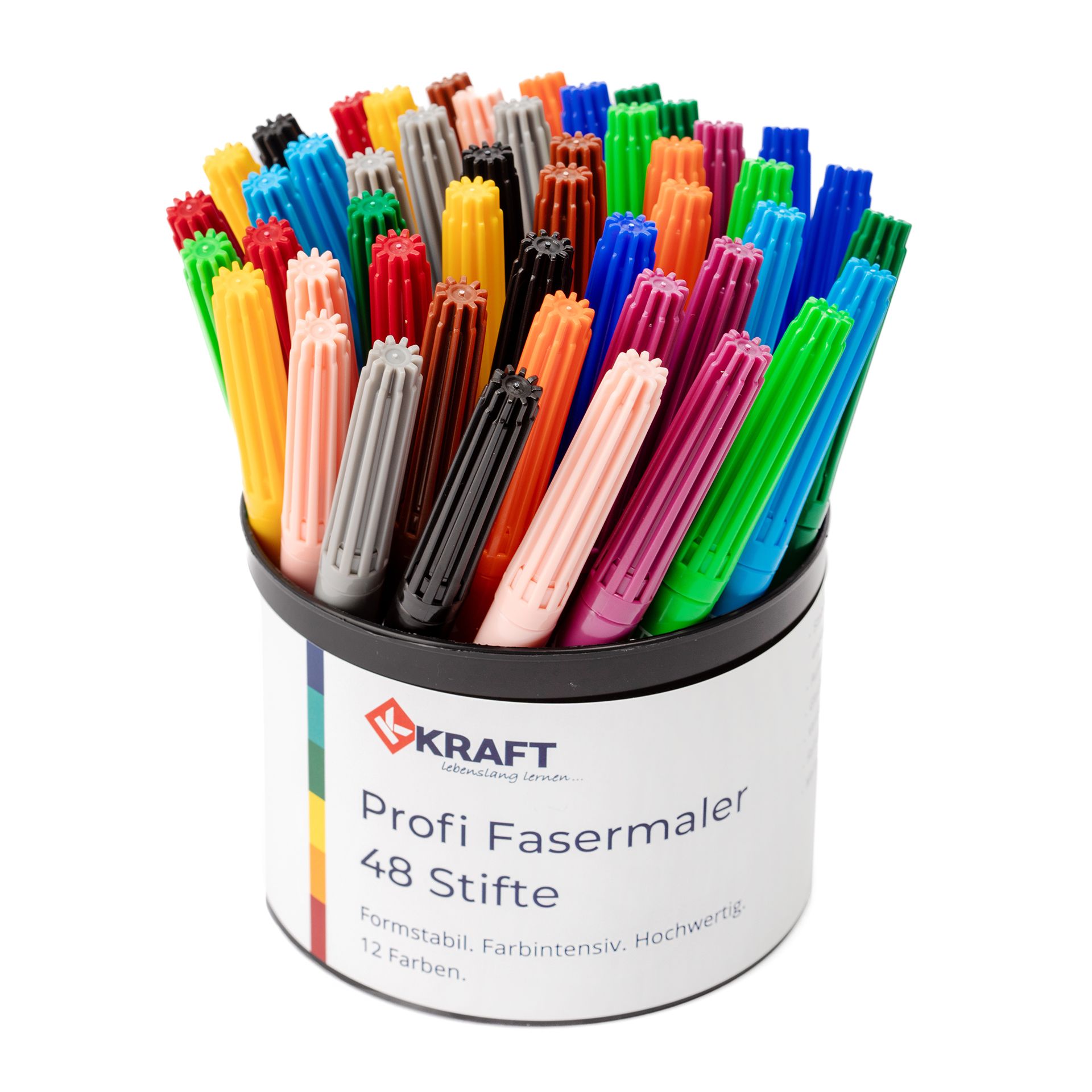 Profi Fasermaler, 48er Set, 12 Farben, inkl. Köcher