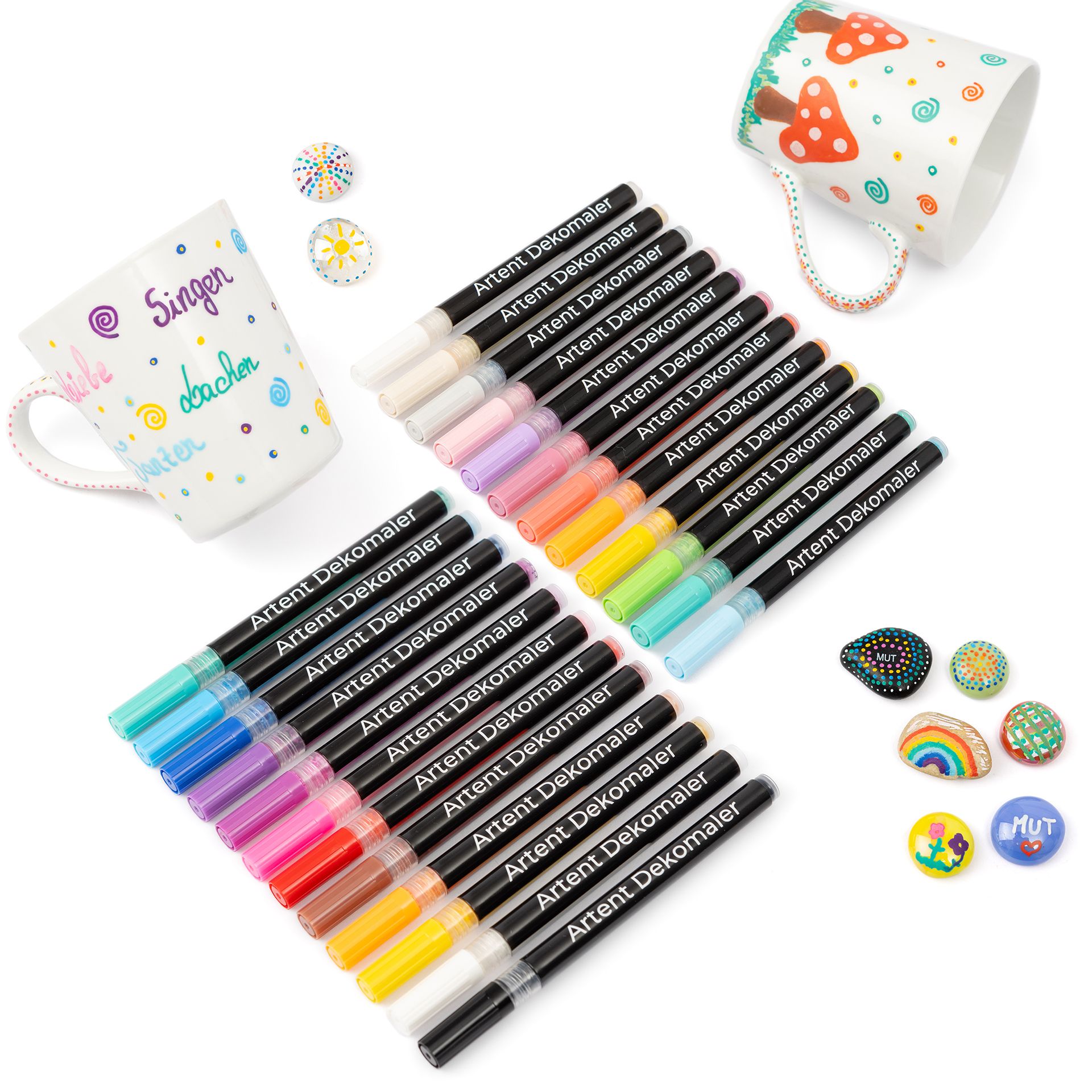 Artent Dekomaler, 24er Acrylstifte-Set, Basic und Pastell