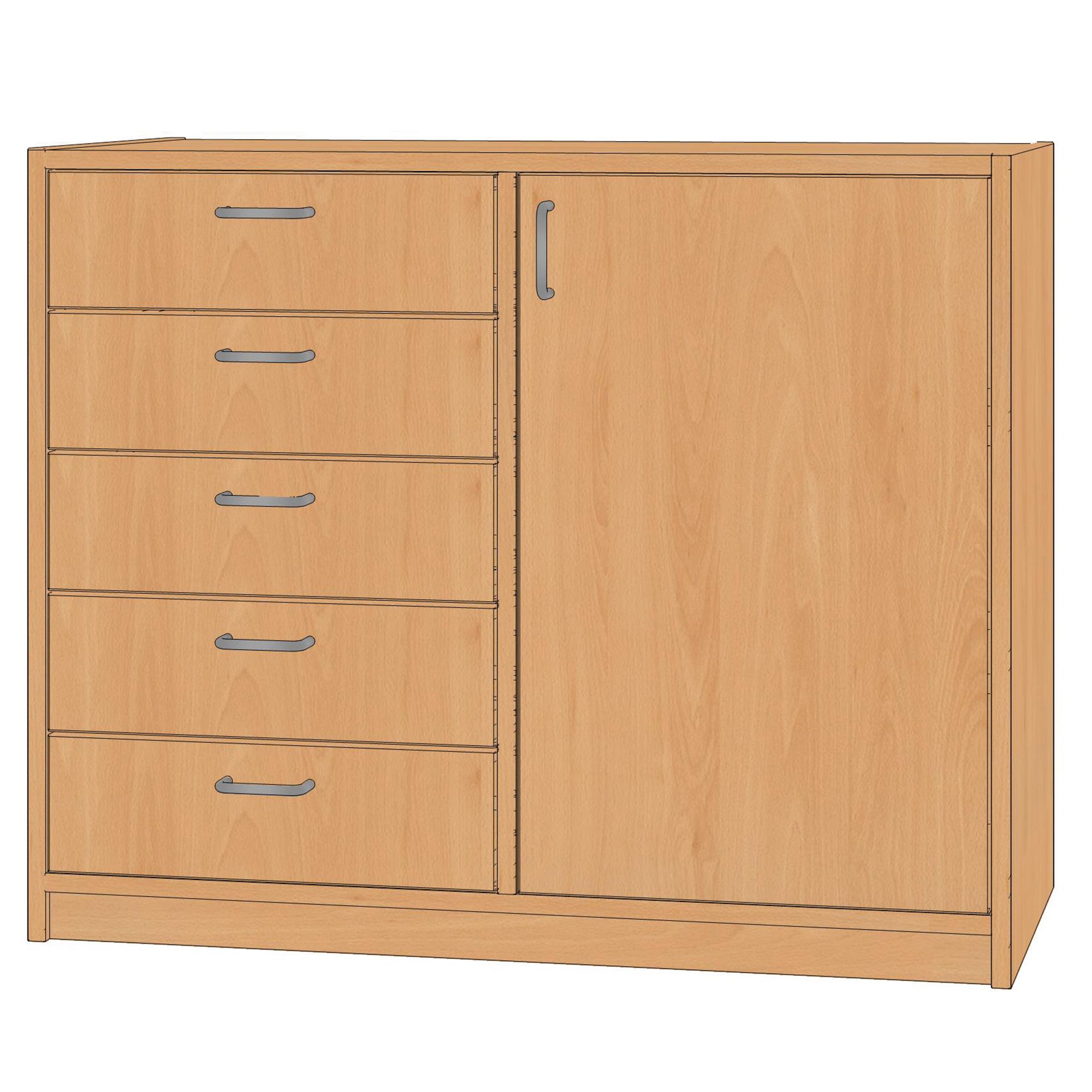 Kombischrank, 100x80x40cm, Tür rechts & 5 Schubladen