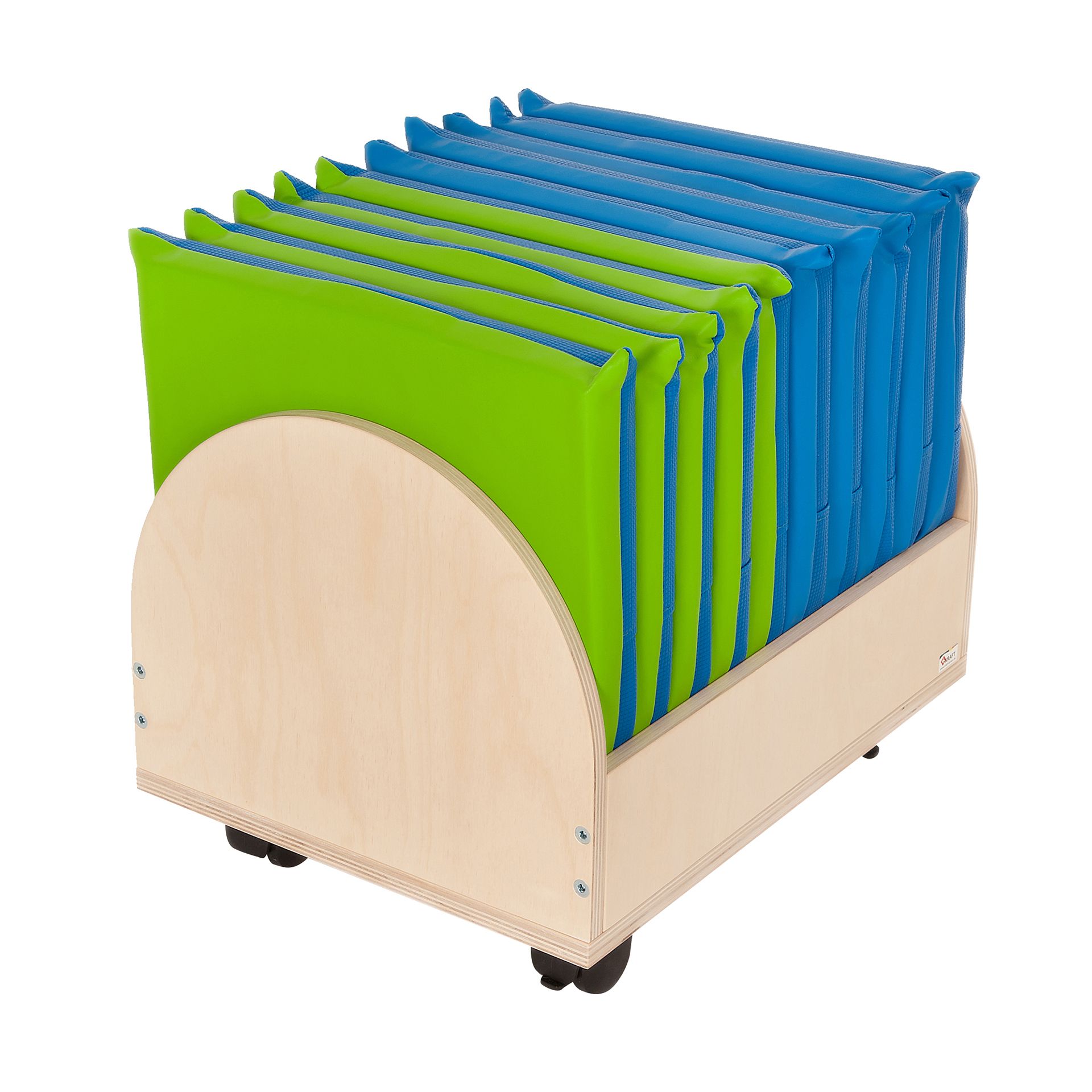 Sitzkissenwagen klein, inkl. 10 Sitzkissen, blau/grün