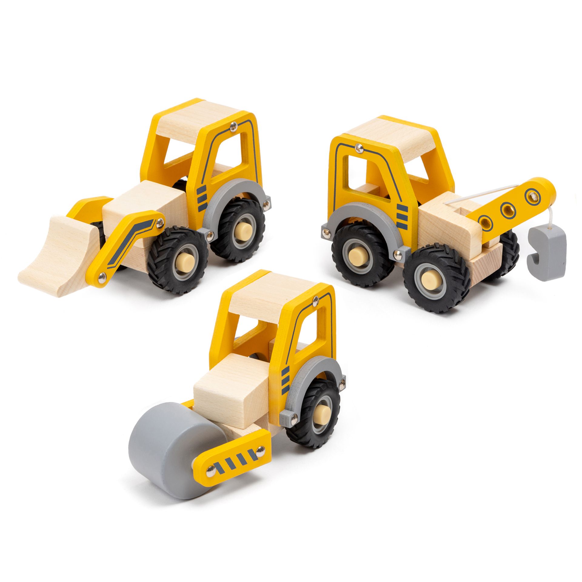 Baufahrzeuge aus Holz, 3er Set
