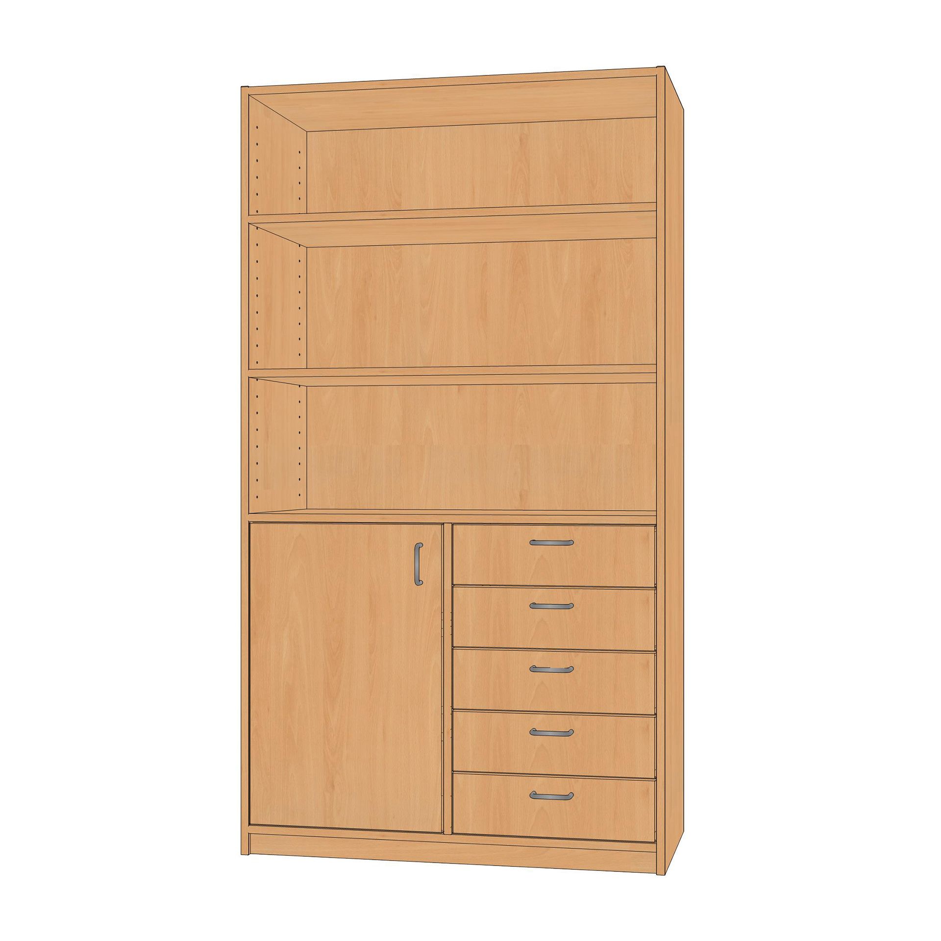 Kombischrank, 100x180x40cm, Türe & 5 Schubladen