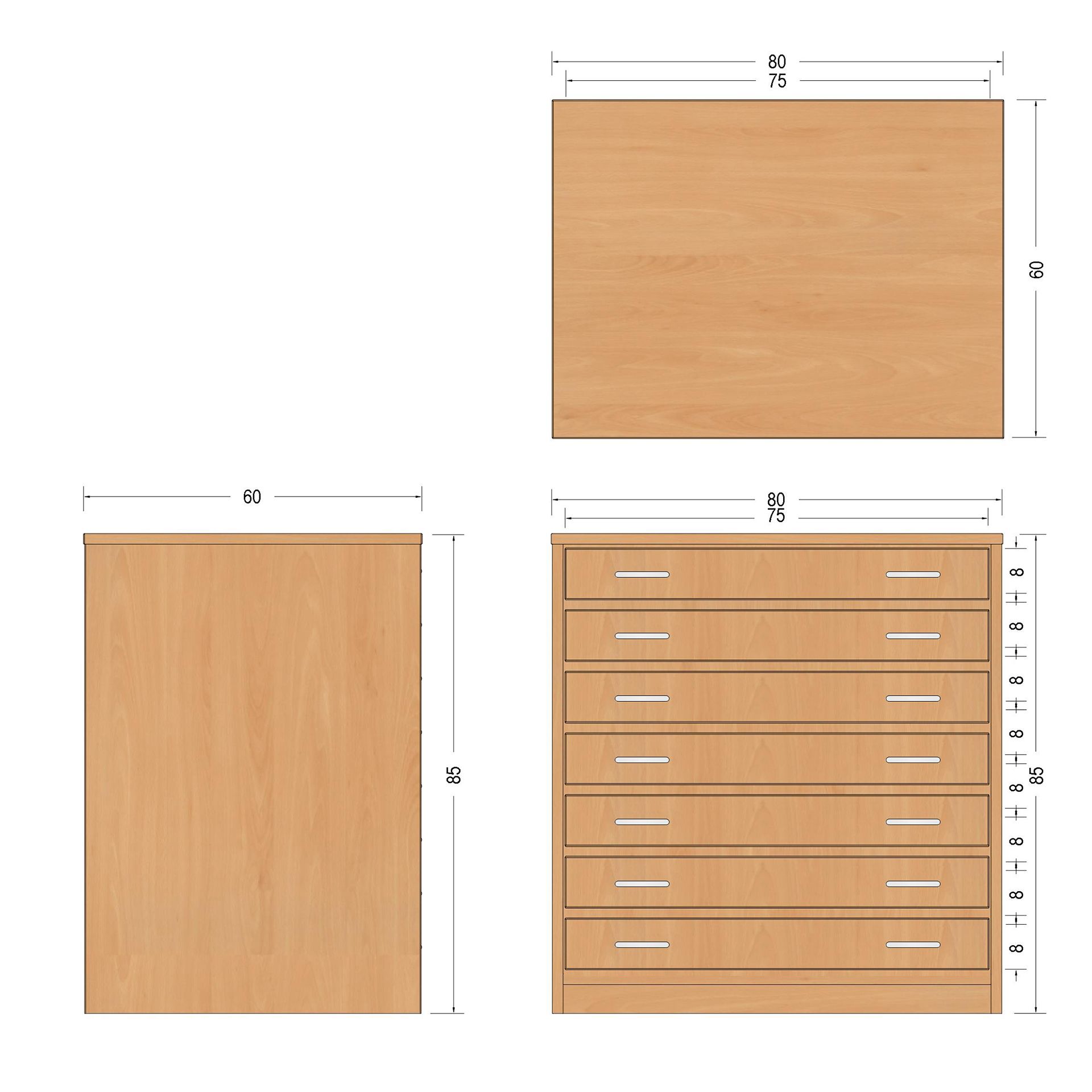 Papierschrank, mit 7 Schubladen, 80x85x60cm