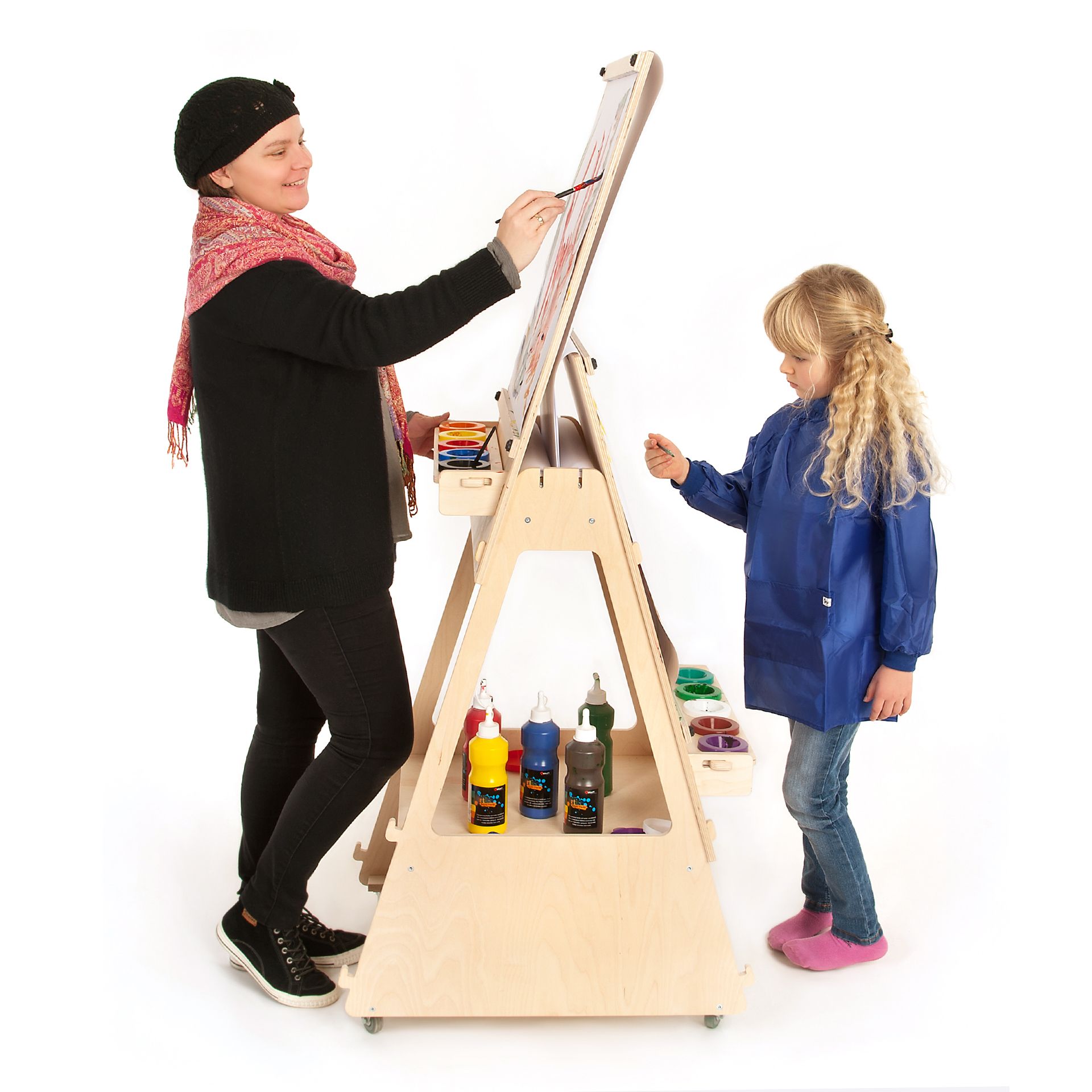 Staffelei aus Holz, auf Rädern