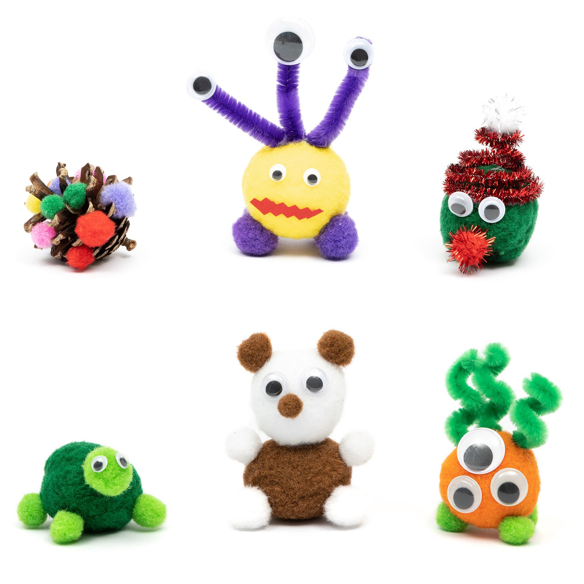 Pompons, 11 Farben, 5 Größen, 500 Stück