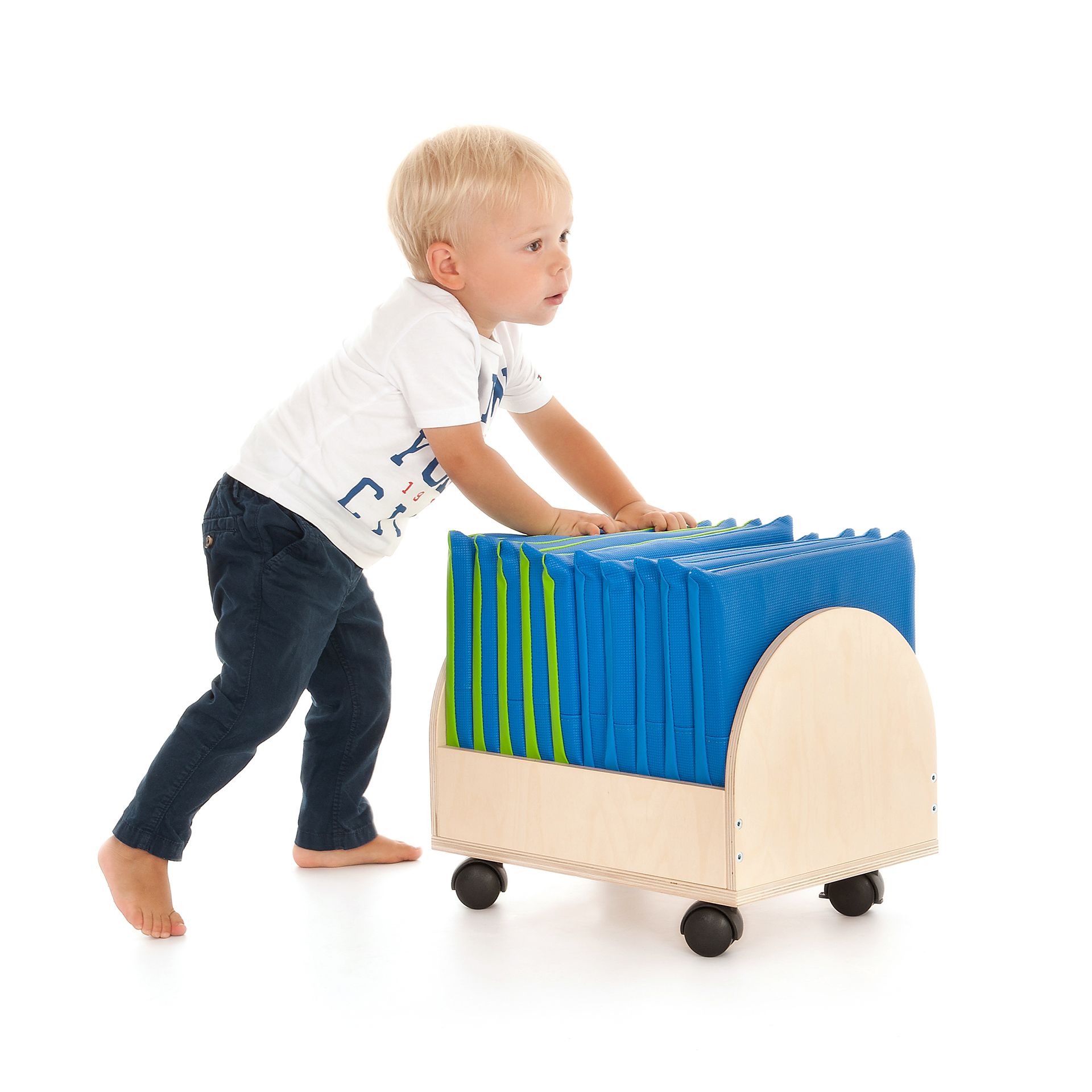 Sitzkissenwagen klein, inkl. 10 Sitzkissen, blau/grün