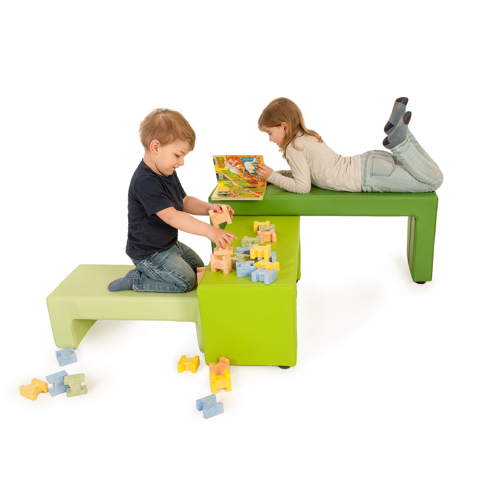 Stapelbare Polsterbänke 3er Set, KL, grün