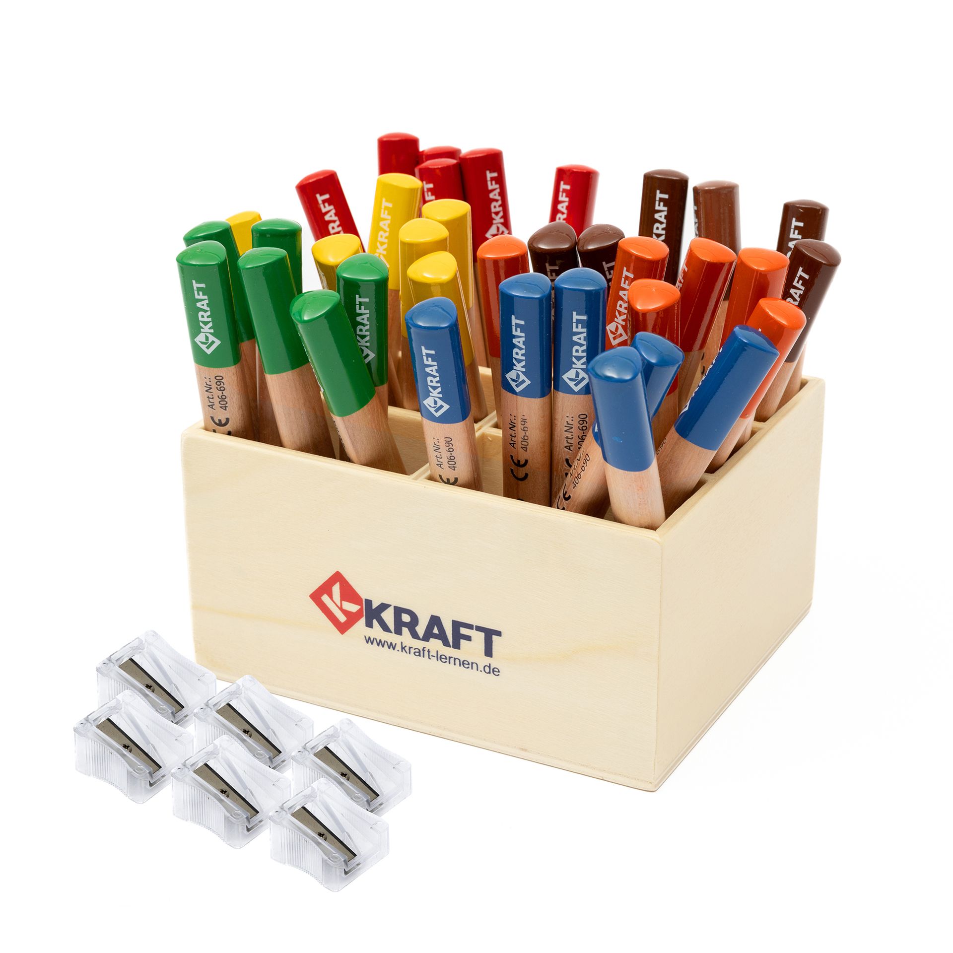 M4 Jumbo Buntstifte, 36er Set, mit 6 Spitzer in Holzbox