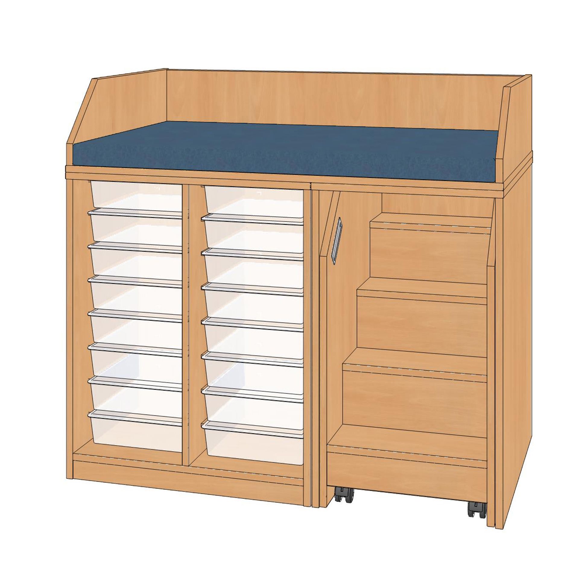 Wickelanlage, 120,5x110x75cm, Treppe rechts, 16 Boxen