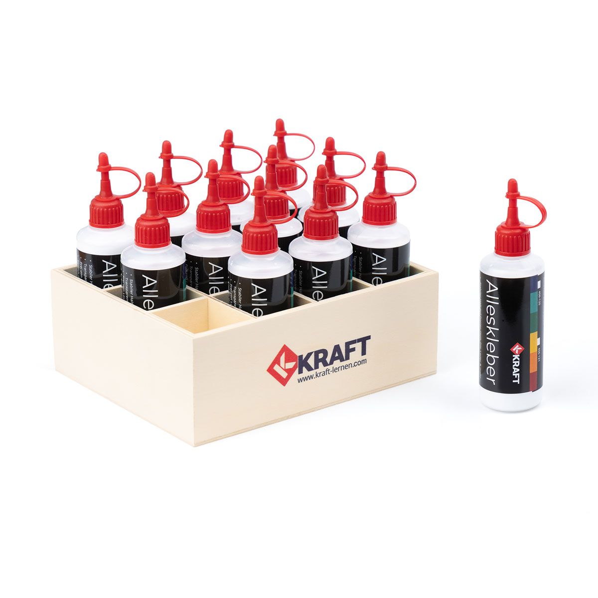 Alleskleber, 100 ml, 12er Set, mit Holzbox